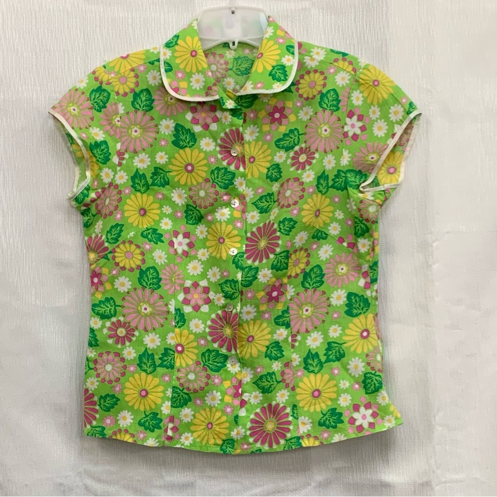 100% Linen Vibrant Floral Button-Up Blouse